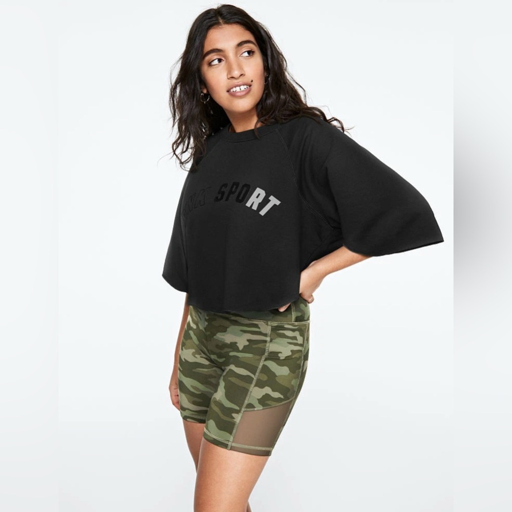 Victoria's Secret PINK Cropped Black 3/4 Sleeve Cotton Raw Hem Sweat Shirt